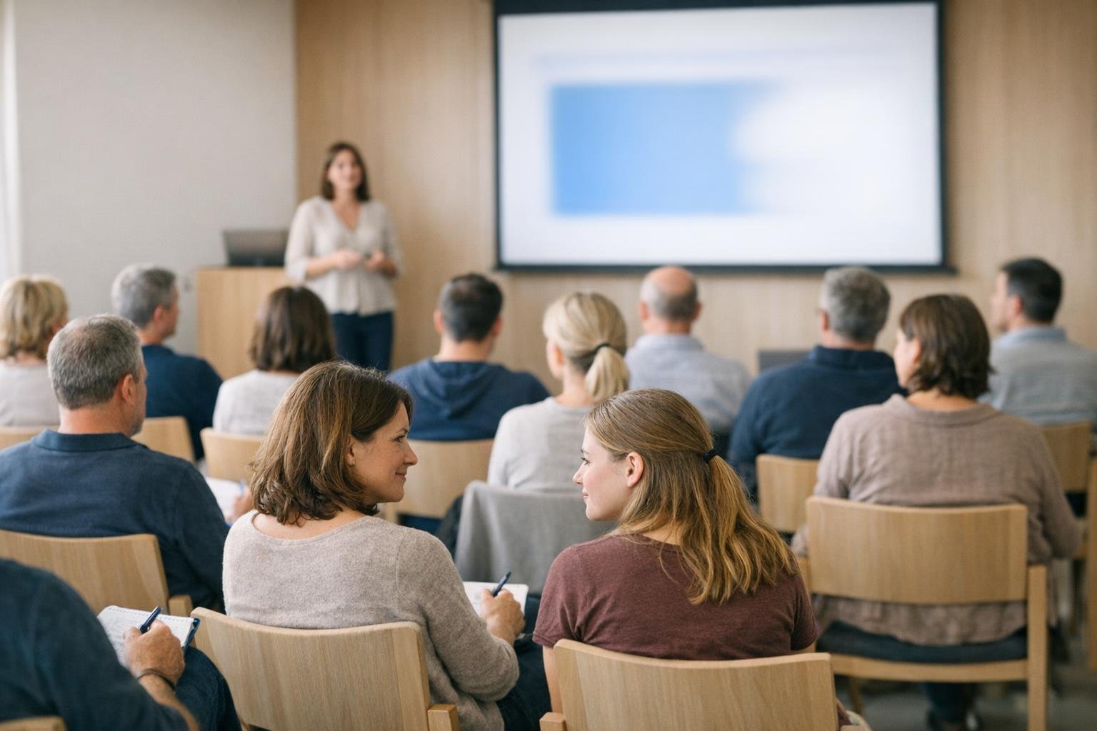 Des parents et de futurs étudiants écoutent une présentation sur la préparation au concours de médecine