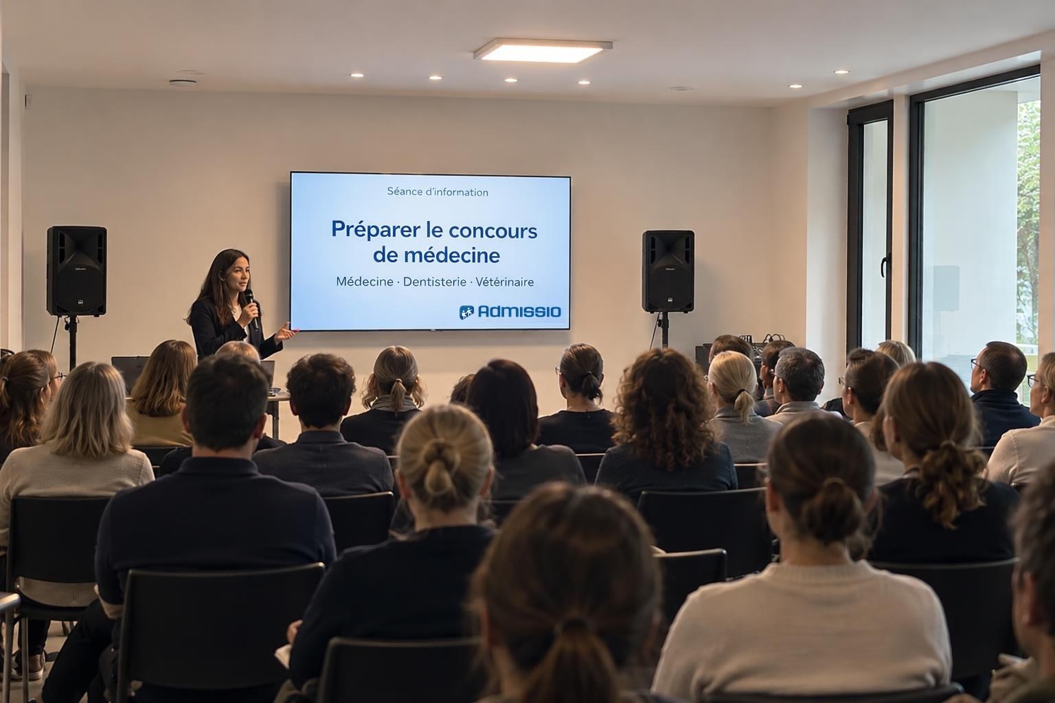 Des parents et de futurs étudiants assistent à une séance d’information sur la préparation au concours de médecine
